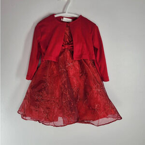 Rare, Too! Dress W/ Cardigan Size 18M Sequined Ribbon Bow Accent Sleeveless Red